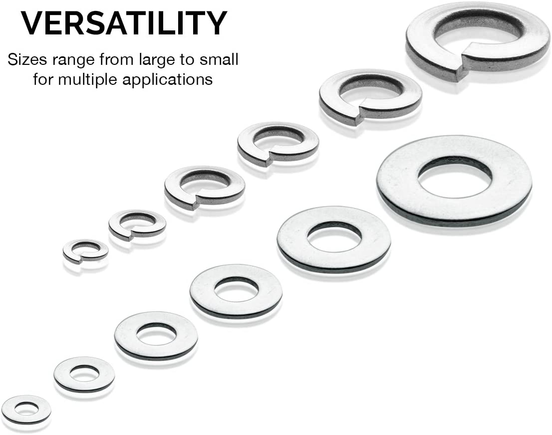 Stainless Steel Lock & Flat Washer Assortment — 12 Sizes (350-Piece)