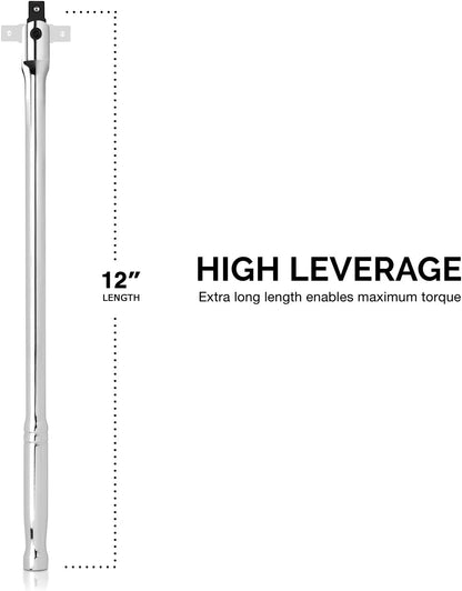 Neiko 00339A 3/8-Inch-Drive Premium Breaker Bar, 12 Inches Long, Nut Breaker Bar, 180-Degree Flex Cr-Mo Head with Cr-V Steel Construction