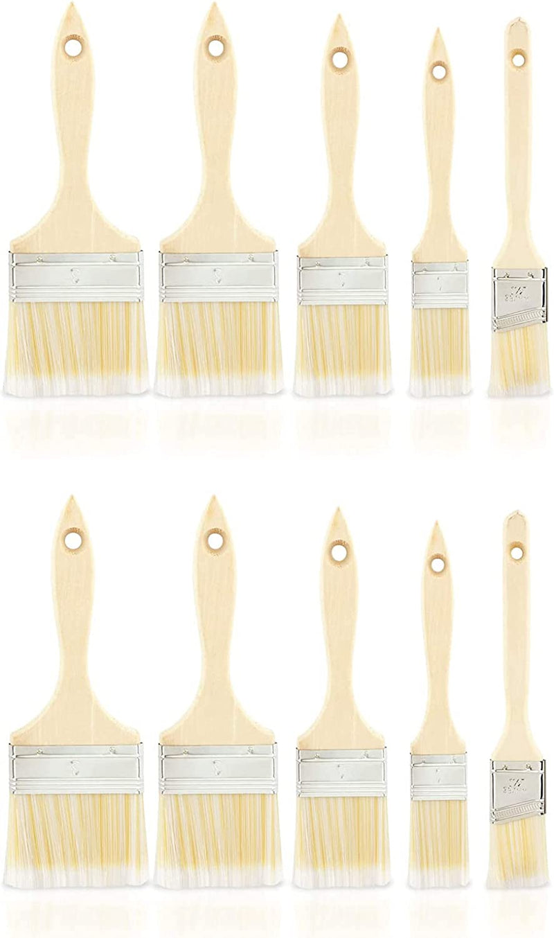 HILTEX 00328 2 Pack Paint Brush Set, 5 Pieces Each, Stain, Varnish, Wood Handles, Brushes for Work, Home, Art and Crafts