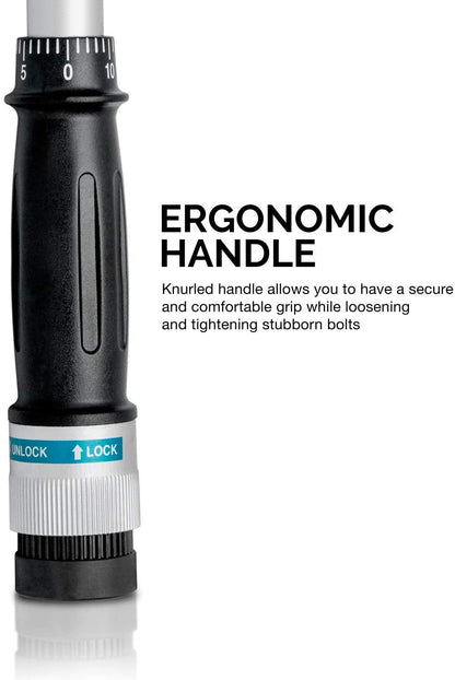 NEIKO PRO 03710B 3/4-Inch-Drive Adjustable SAE Torque Wrench with Torque Click Settings of 100–700 Foot-Pound, Made with CrV Steel, 48-Inch Length