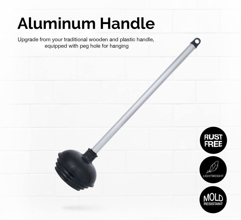 NEIKO 60166A Toilet Plunger with Patented All-Angle Design, Heavy-Duty Toilet Bowl Plunger with Aluminum Handle, Bathroom Necessity , Black, 1-Pack