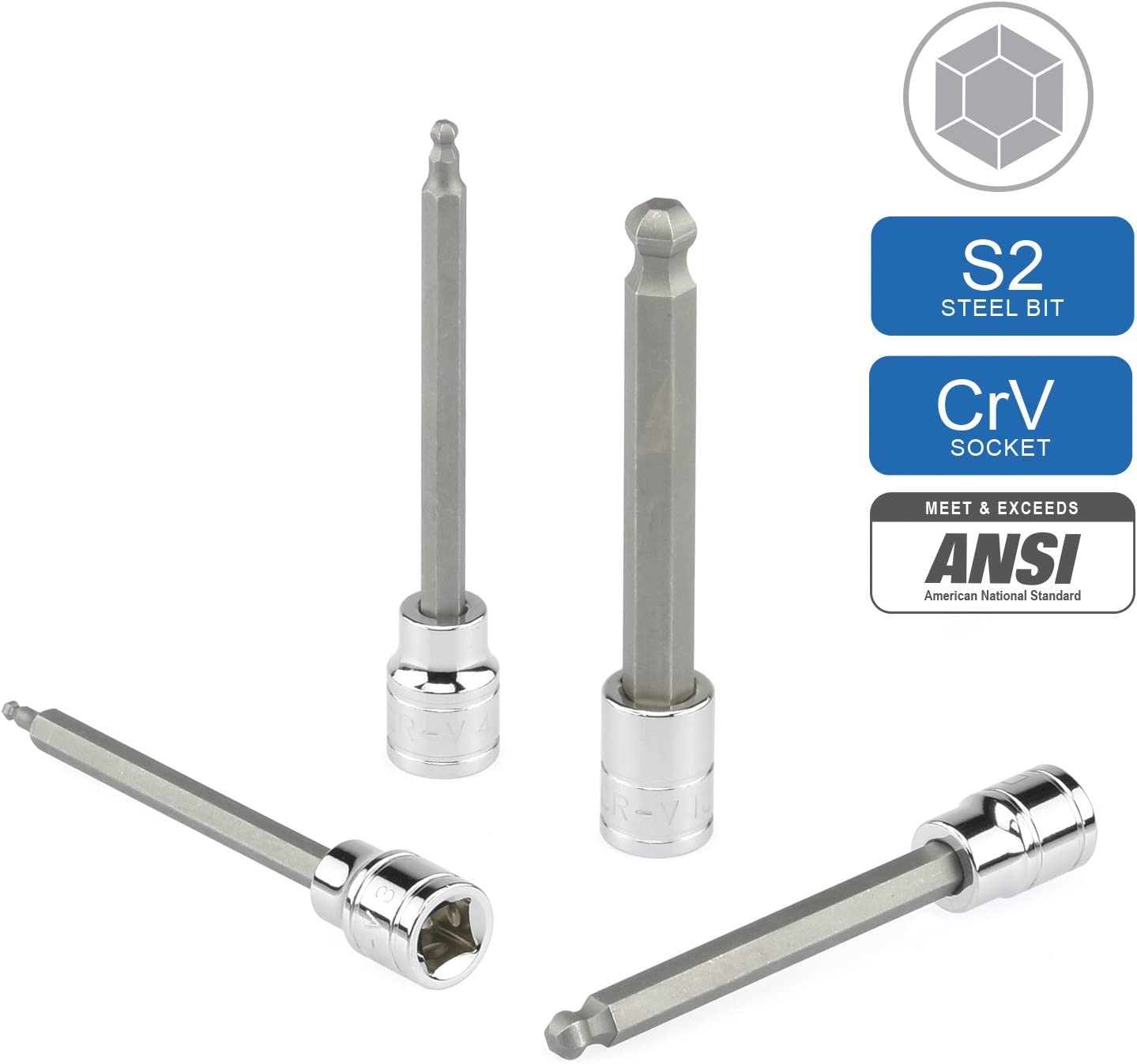 3/8"-Drive Extra-Long Ball-End Hex-Bit Socket Set, Metric Sockets 3/8" or 3 to 10 mm (7-Piece)