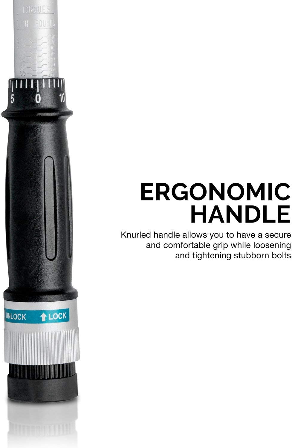 Neiko PRO 03709B 1/2-Inch-Drive Torque Wrench, 25-Inch Adjustable Click Torque Wrench, Made with Chrome Vanadium CrV Steel, SAE