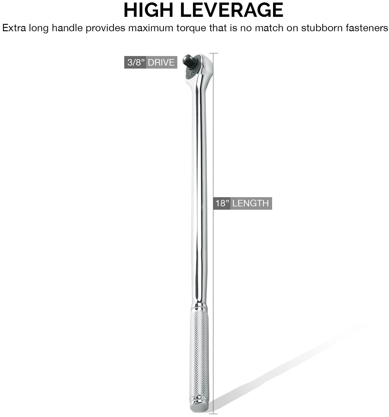 3/8" Drive Extra-Long Ratchet — 18" Length, 72-Tooth, Cr-Mo Head, 2,340 Lb Capacity