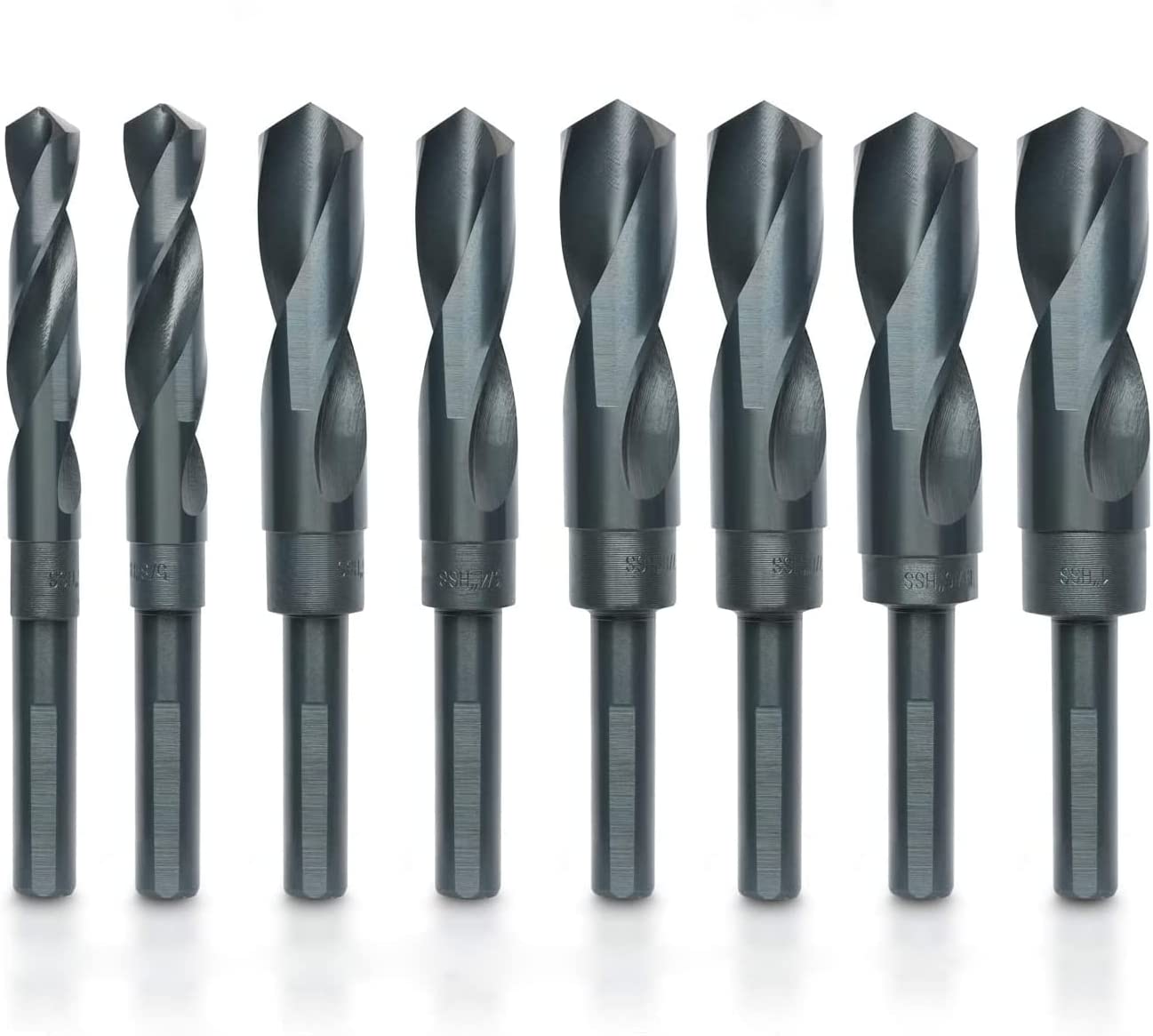 Jumbo Silver & Deming Drill Bit Set 1/2" Inch Shank Industrial Large Drill Bit Set 9/16” Drill Bit to 1" Drill Bit, Metal Drill Bits for Steel, Reduced Shank Drill Press Bits (8-Piece)