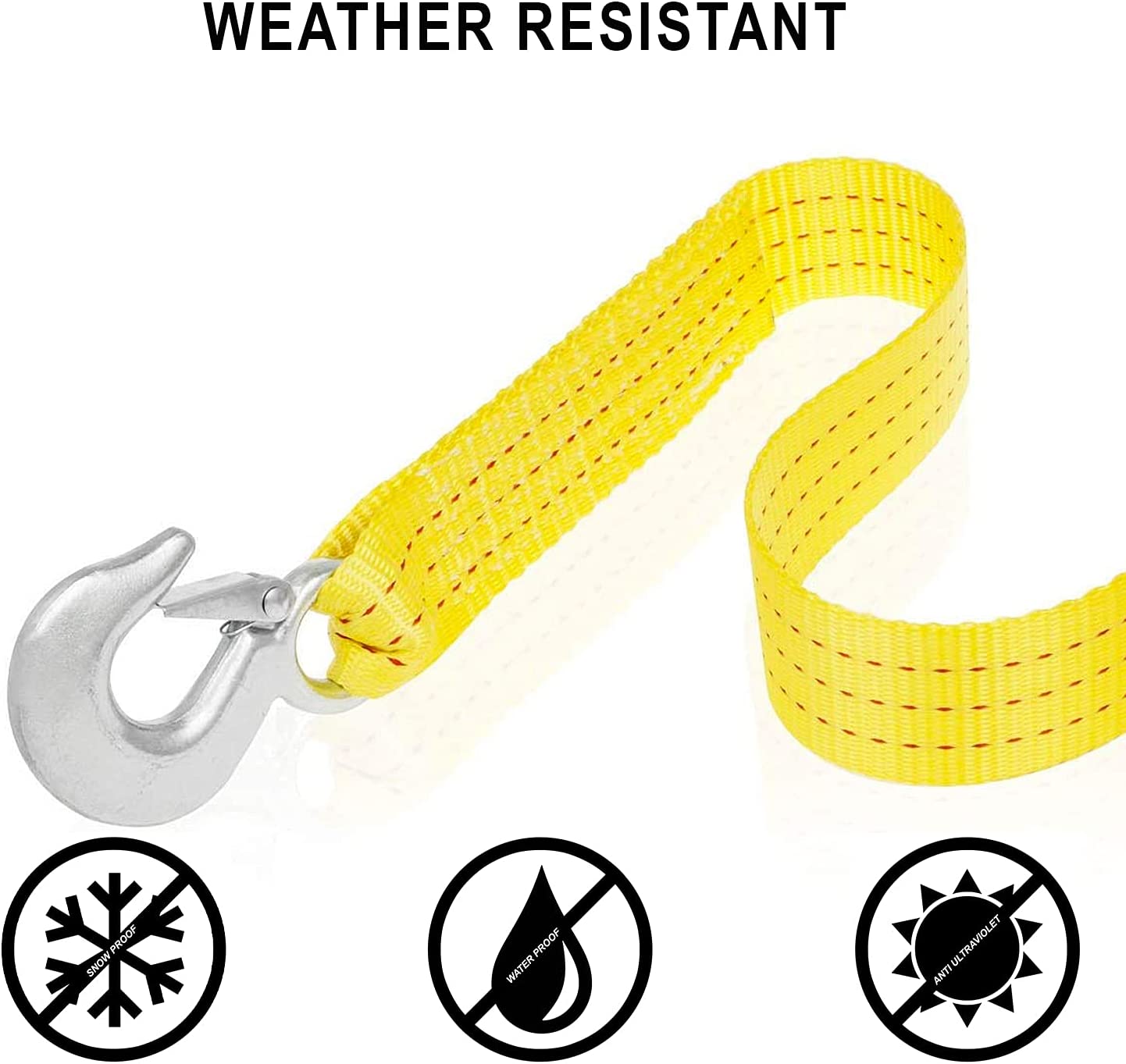 Heavy-Duty Tow Strap with Hooks — 2" × 20', 10,000-Lb Capacity, Polyester