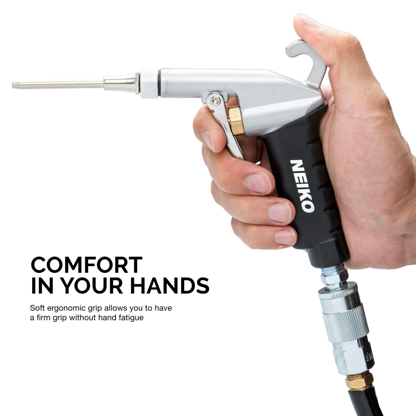 NEIKO 31121A High Flow Air Blow Gun | 3 Pc Pneumatic Air Nozzle | Dust Gun | Air Gun Compressor Accessories | ¼”