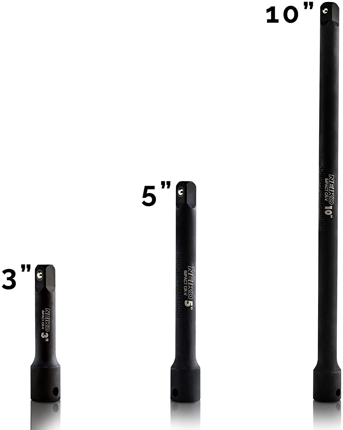 NEIKO 00234A 3/8-Inch-Drive Impact Extension-Bar Set, Made with CrV Steel, 3-Inch, 5-Inch, and 10-Inch Sizes, 3-Piece Set