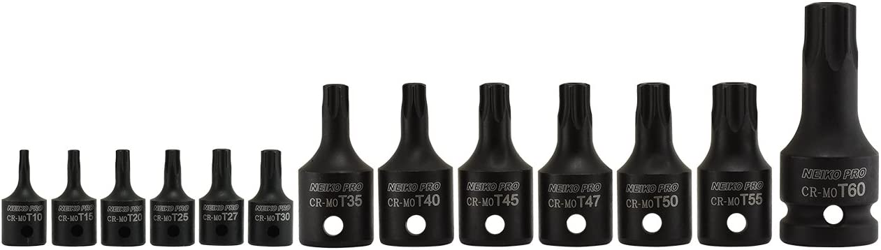 Impact Torx Bit Socket Set, 1/4", 3/8", & 1/2" Drive, 6 Point Star Sockets