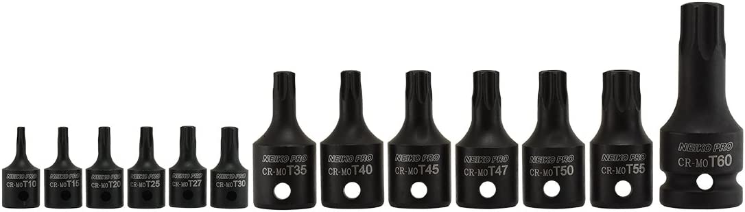 Security Torx Impact Socket Set — Cr-Mo Steel, Tamperproof, 1/4", 3/8" & 1/2" Drive (13-Piece)