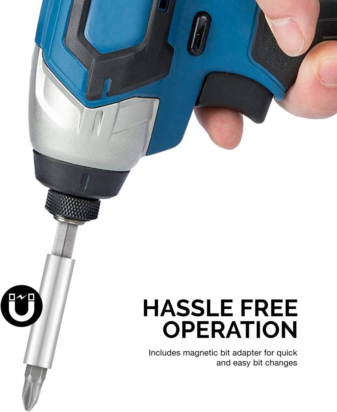 Security Bit Set with Magnetic Extension Adapter — 1/4" Hex Shank, CrV Steel (61-Piece)