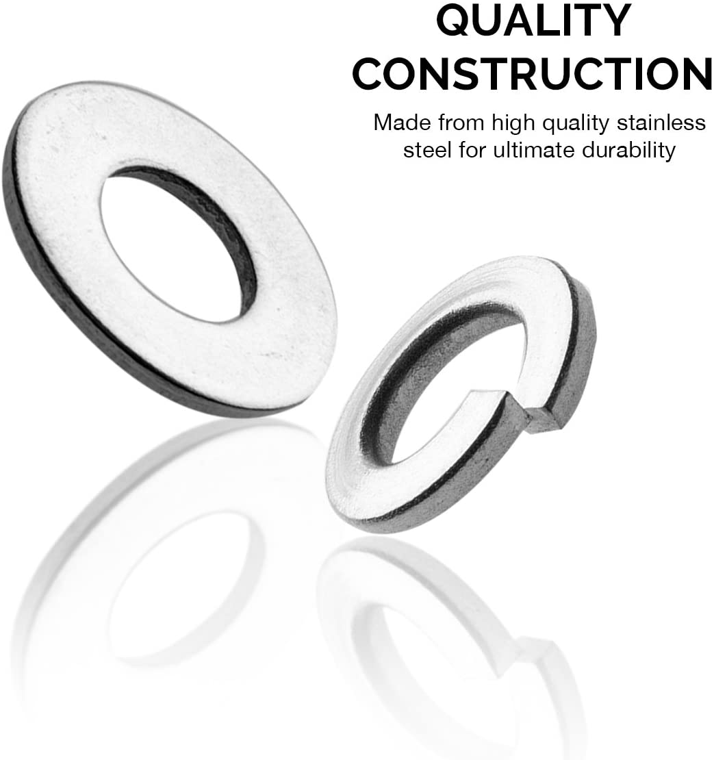 Stainless Steel Lock & Flat Washer Assortment 12 Different Sizes in Spring Lock & Flat Design (350-Piece)