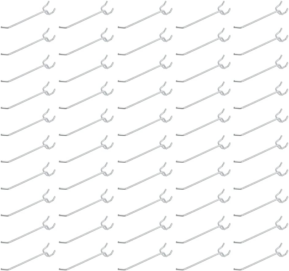Heavy-Duty Pegboard Hooks — 4", Hardened Steel, Nickel-Plated (50-Pack)