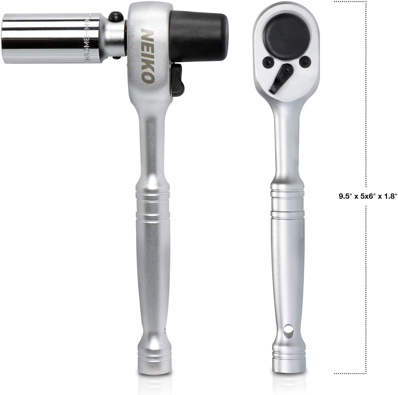 NEIKO 03029A 1/2" Scaffold Ratchet Wrench | 9.5” Length | 36 Tooth Hammer Tip Head | Includes 7/8” 6 Point Deep Socket | Cr-V Steel