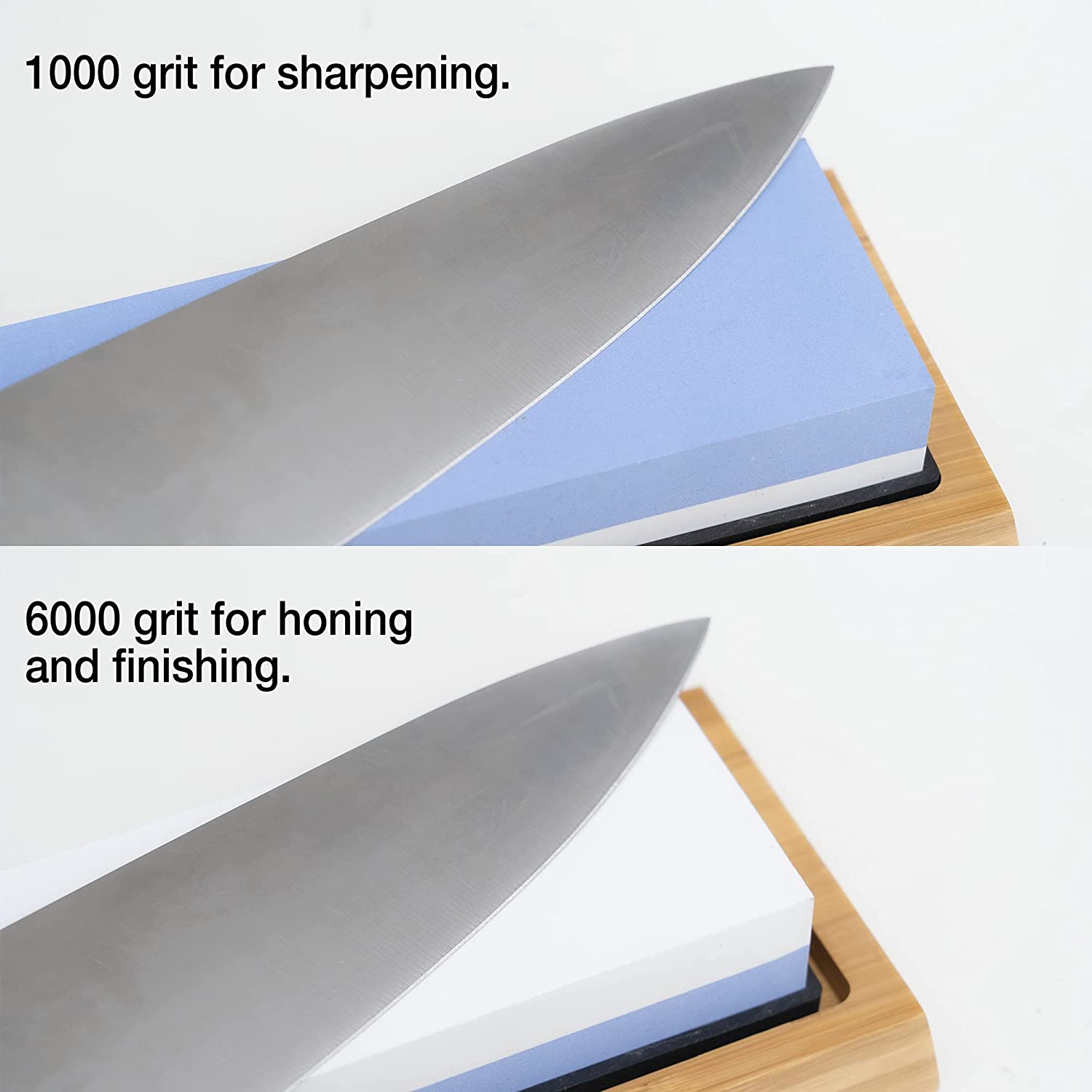 Whetstone Knife Sharpening Kit — 1000/6000 Grit, Dual-Sided Corundum, Bamboo Base