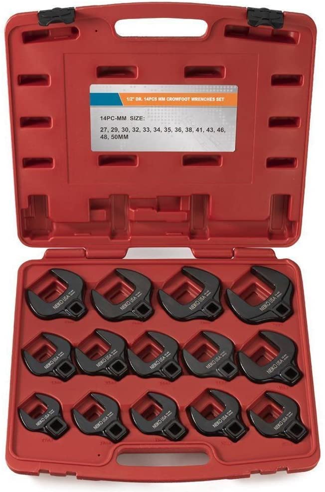 ½” Drive Jumbo Crowfoot Wrench Set Metric, 27 to 50 mm, Cr-Mo Steel (14-Piece)