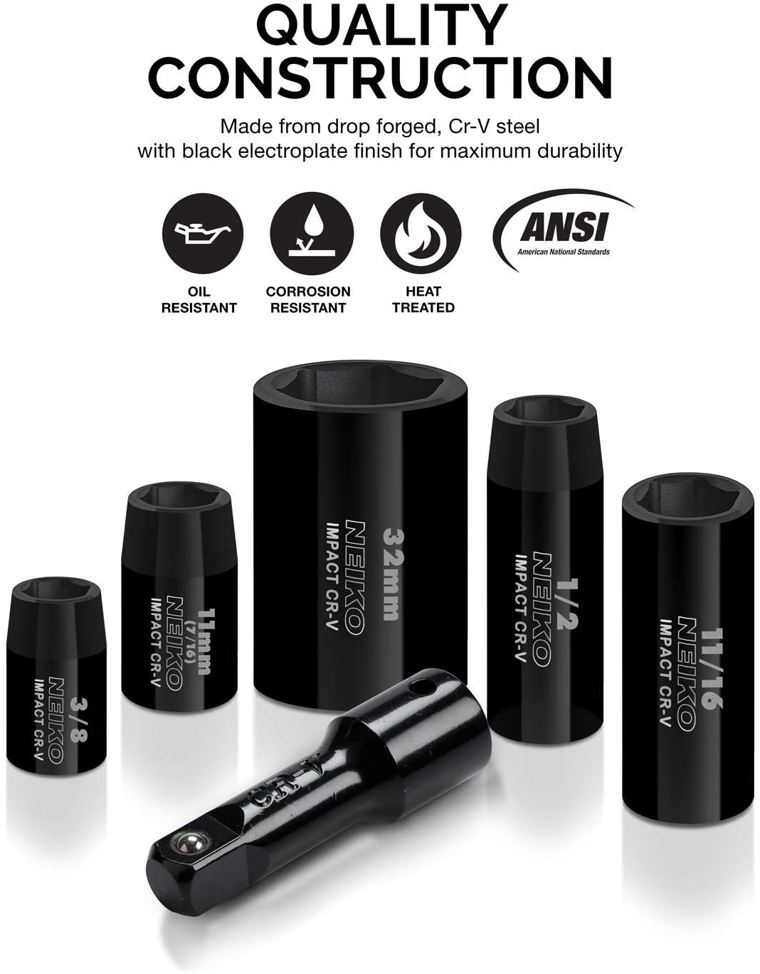 NEIKO 02443A 3/8" and 1/2" Drive Master Impact Socket Set | 38 Piece | Standard SAE (Inch) and Metric (mm) Sizes Below | Deep and Shallow Kit | Cr-V Steel | Includes Duometric Sockets