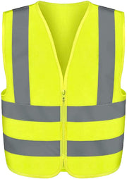 High-Visibility Safety Vest — Neon Yellow, Reflective Strips, Zipper Front (Medium)