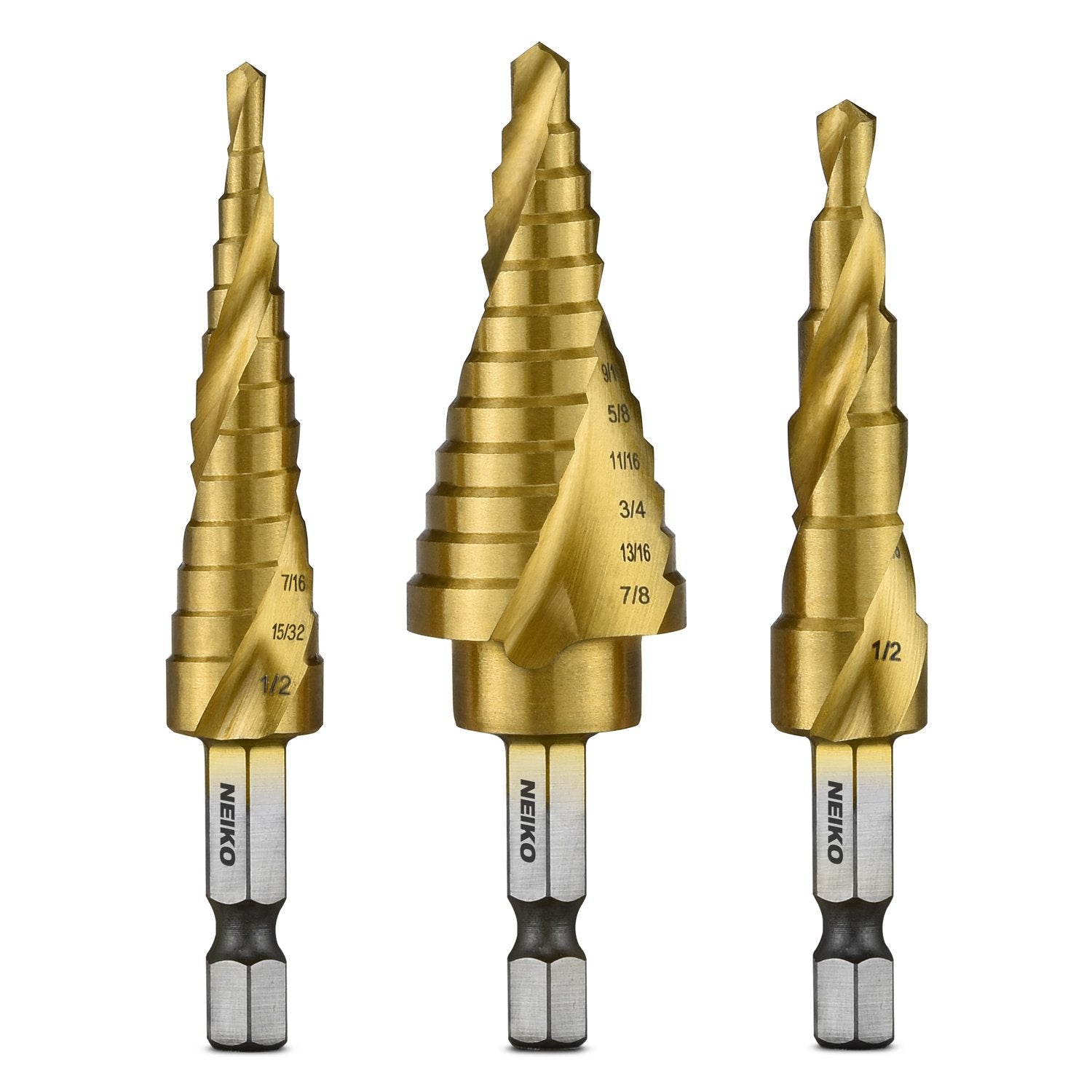 Quick Change HSS Titanium Coated Spiral Grooved Step Drill Bit 31 Step Sizes in One Kit (3-Piece)