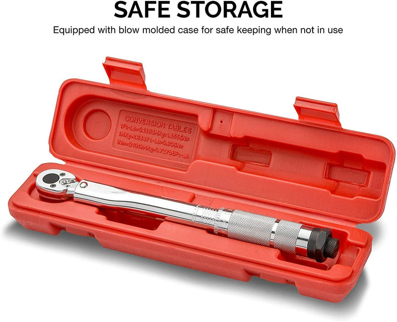 NEIKO 03714A 1/4" Drive Adjustable Click Torque Wrench | SAE | 20-200 Inch-Pound Chrome Vanadium Steel | 10.75" Length