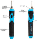 NEIKO 40421A Cordless Soldering Iron | Rechargeable Solder tool | Rapid Heat 356 - 750°F (180 - 400°C) | Portable Electronics Welding Pen | LED Spotlight | 4V USB Lithium Ion | Cleaning Pad & Stand