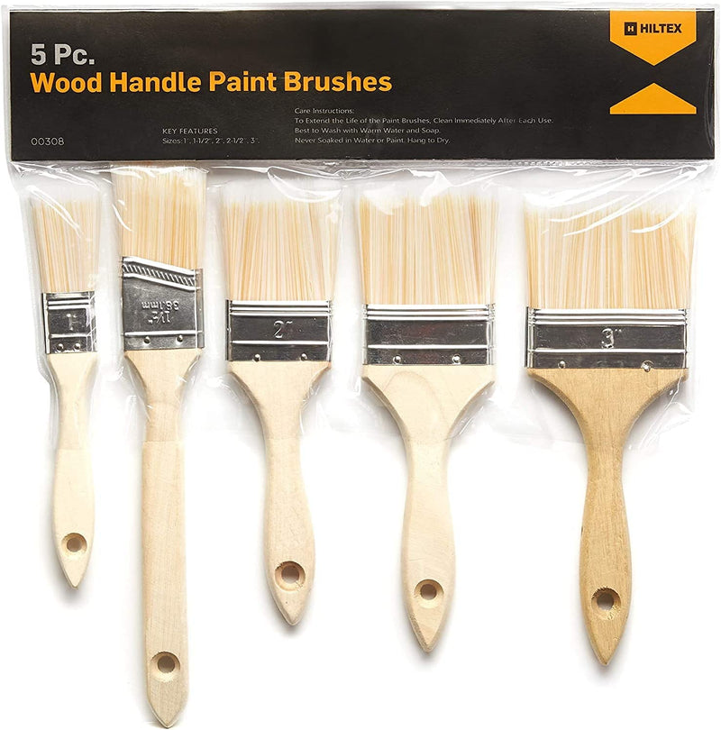Hiltex 00328 2 Pack Paint Brush Set, 10 Pieces Total, Stain, Varnish, Wood Handles, Brushes for Work, Home, Art and Crafts