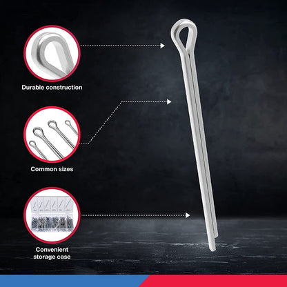 NEIKO 50454A Cotter Pin Assortment | 555 Piece | Zinc Plated Premium Quality | Steel Split Pin Fastener Clips | Straight Hairpins | Holds Pins or Castle Nuts in Place