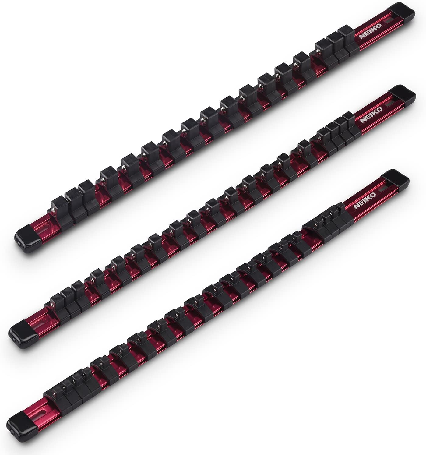 Aluminum Socket Holder & Socket Organizer Tray for Toolboxes with Lightweight & Heavy-Duty Rails, 1/4", 3/8", & 1/2" Drives Socket Storage Set (3-Piece)