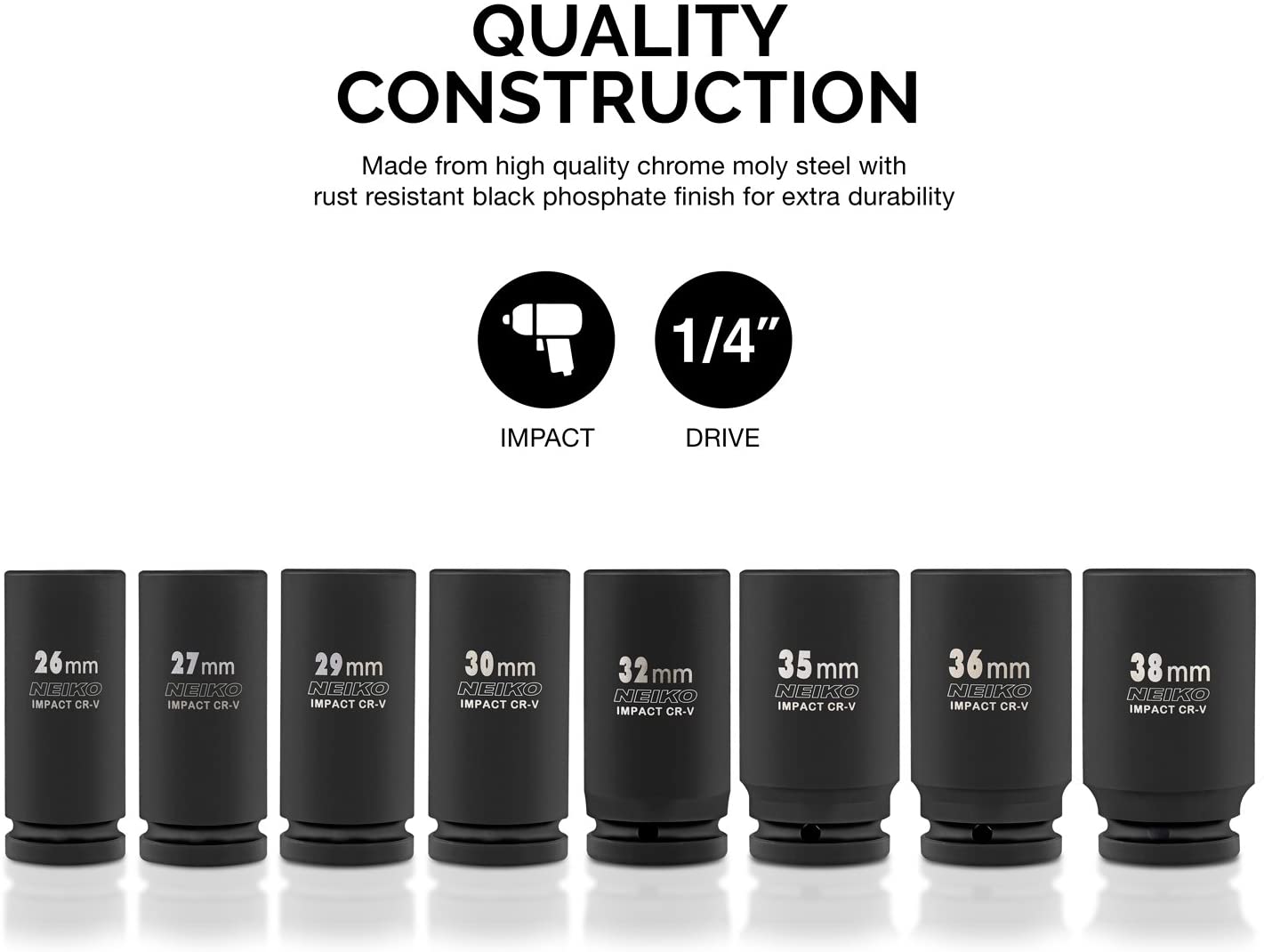 3/4" Drive Deep Impact Socket Set Jumbo Assortment, Metric Sizes (26 to 38 mm) (8-Piece)