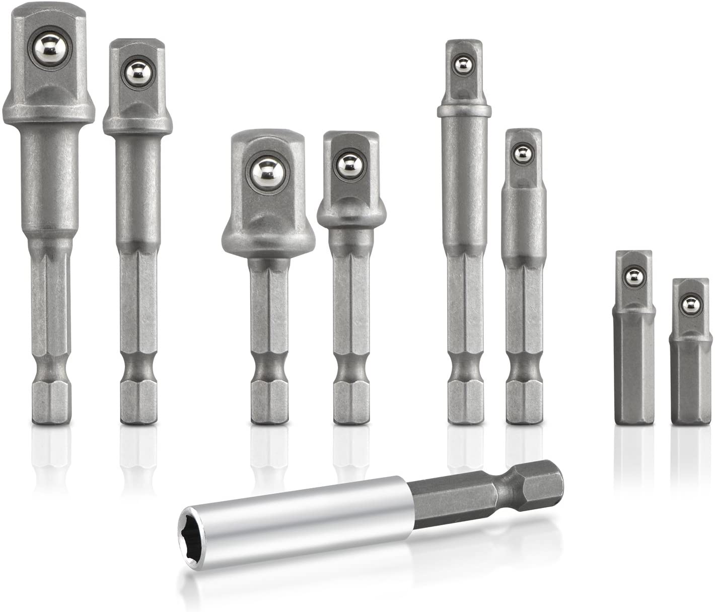 NEIKO 00257 Socket Adapter Extension Drill-Bit Set, Includes 1/4-, 3/8-, and 1/2-Inch Drives, Made with CrV Steel, 9-Piece Extension Set, Includes a Magnetic Bit Holder