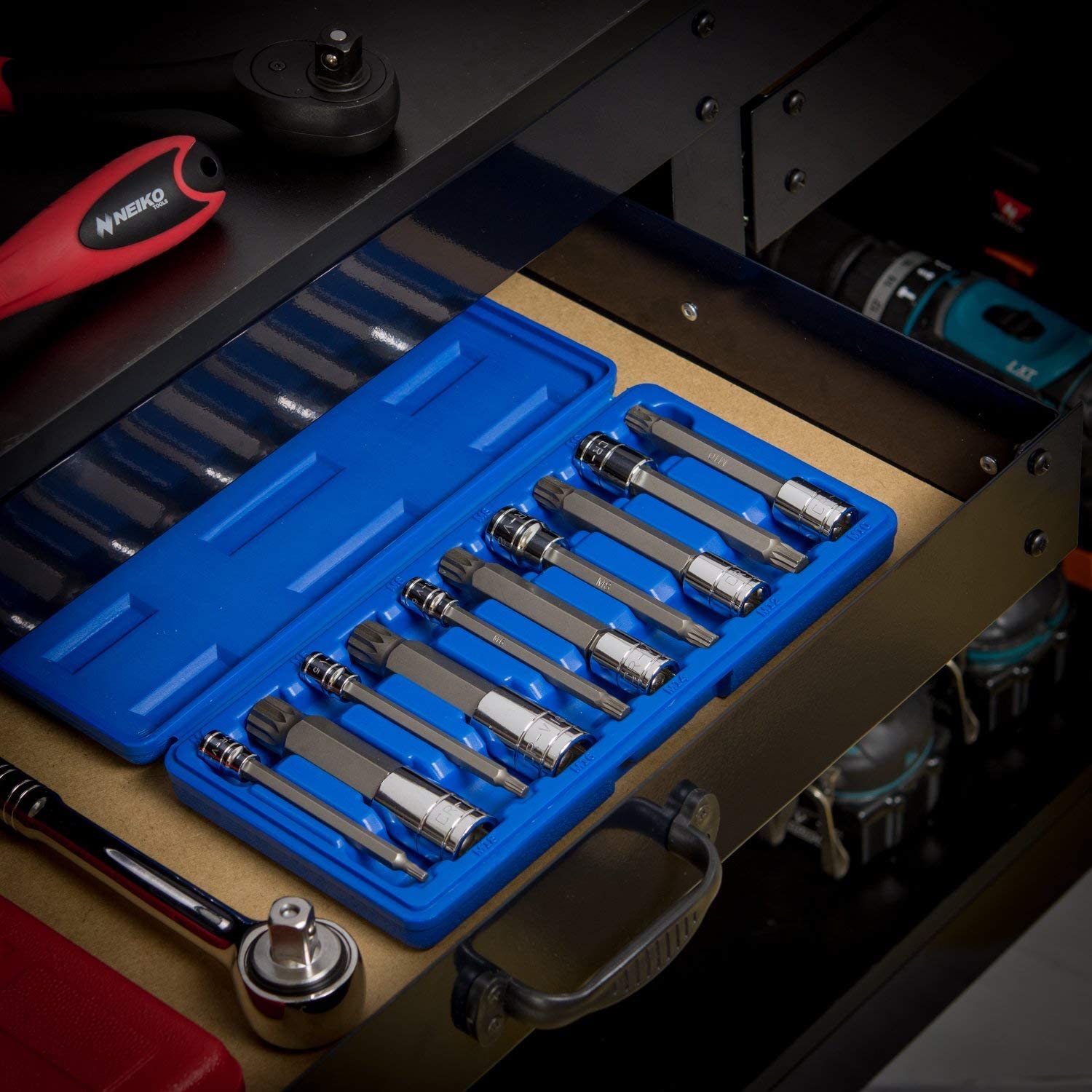 XZN Triple Square Spline Bit Socket Set, Extra Long 4”, 4mm to 18mm S2 & Cr-V Steel (10-Piece)