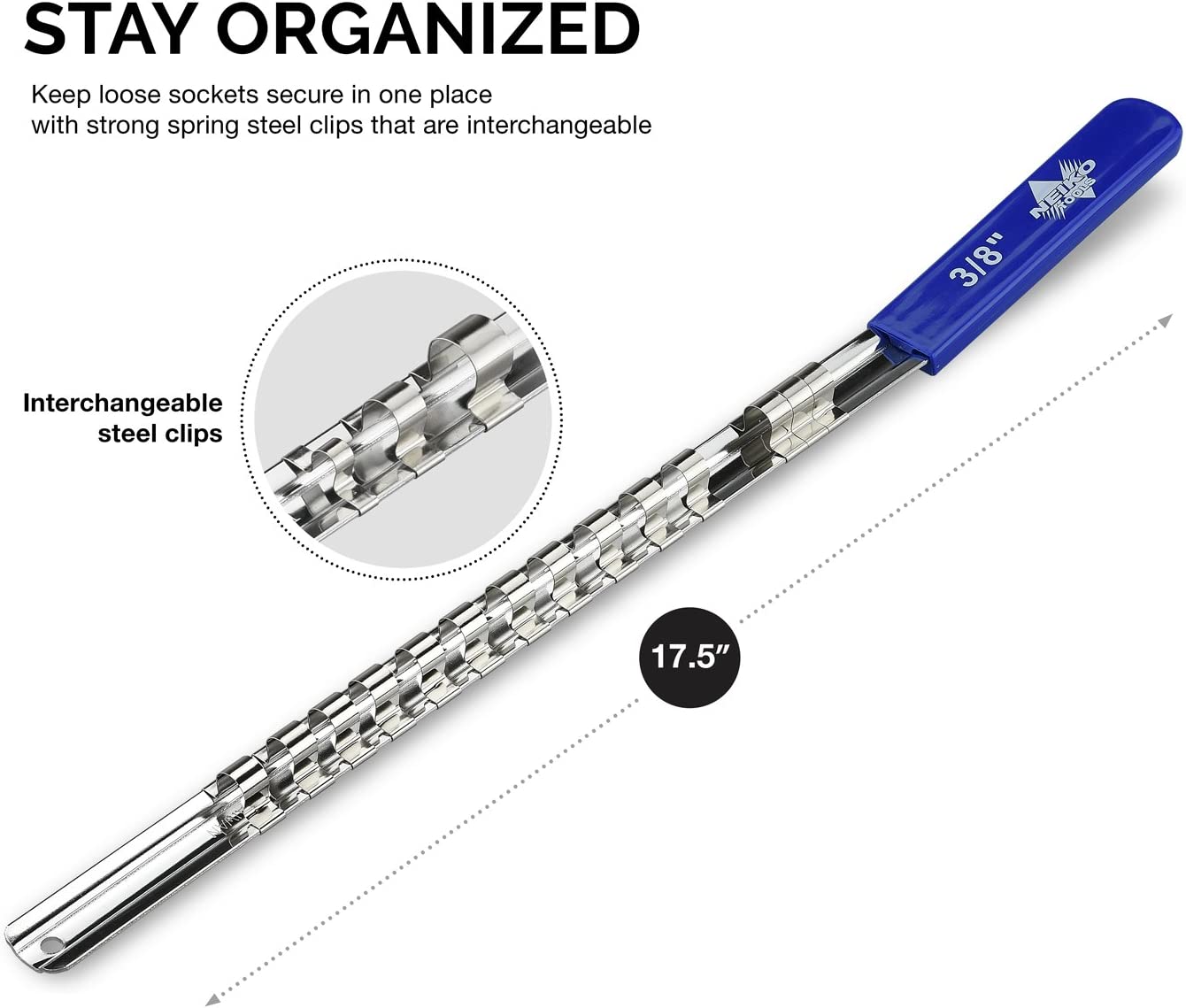 Socket Holder & Socket Organizer Tray for Toolboxes with Lightweight & Heavy-Duty Socket Rails (3-Piece)