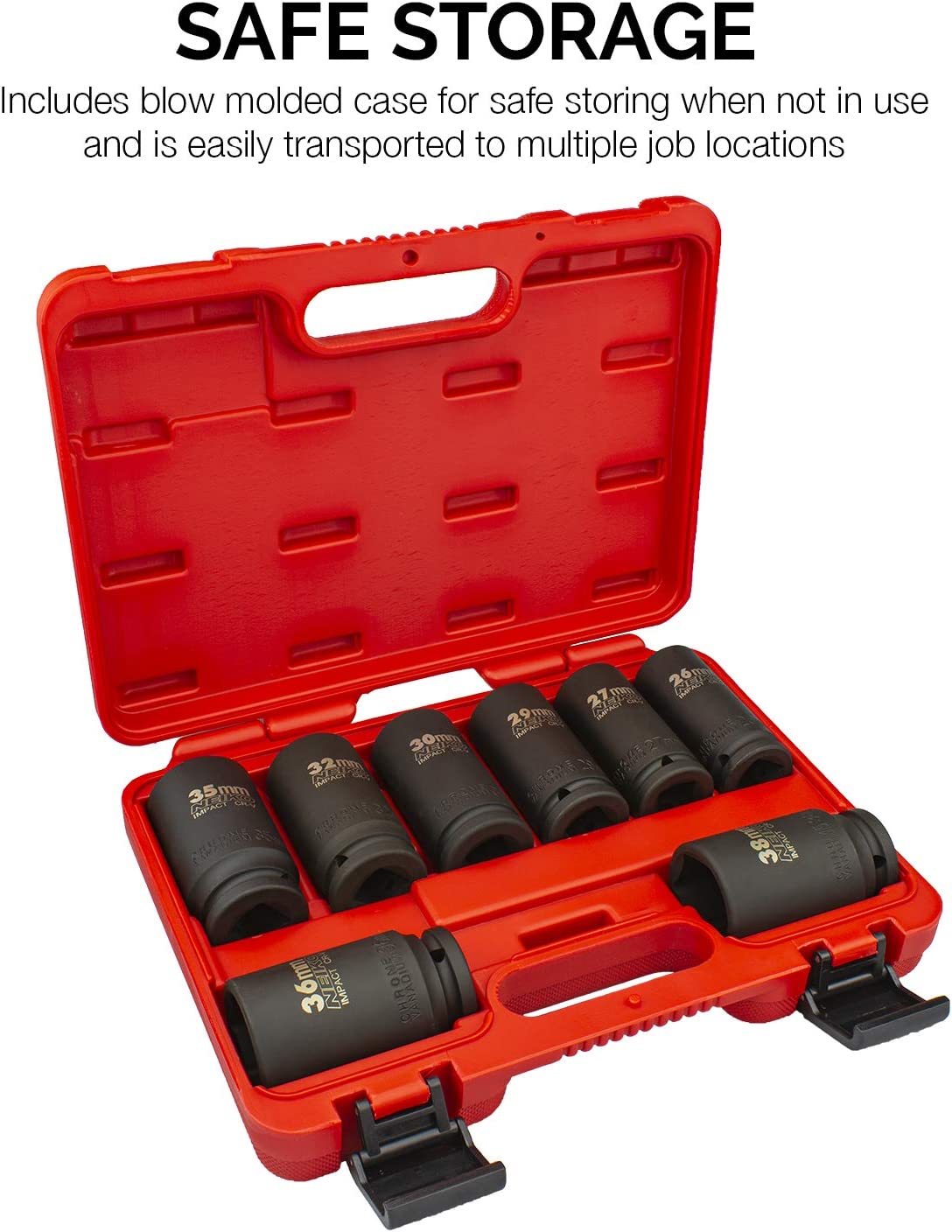 3/4" Drive Deep Impact Socket Set Jumbo Assortment, Metric Sizes (26 to 38 mm) (8-Piece)