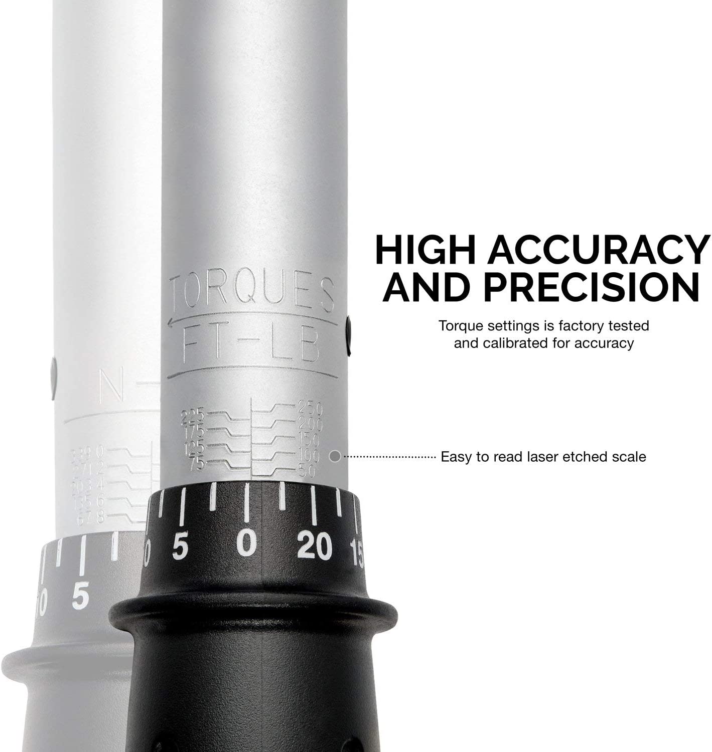 1/2" Drive Adjustable Click Torque Wrench — 50–250 Ft-Lb, ±4% Accuracy, 25"