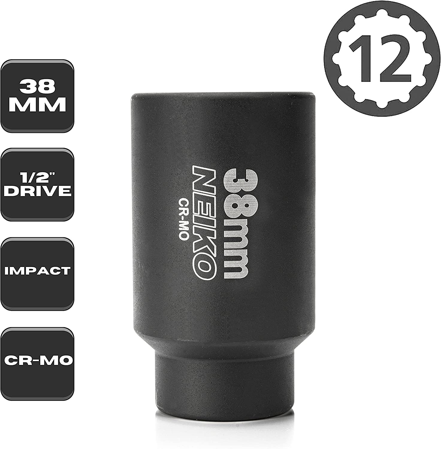 38mm Socket, 1/2” Drive Deep Impact Socket, Spindle & Axle Nut Socket, 12 Point