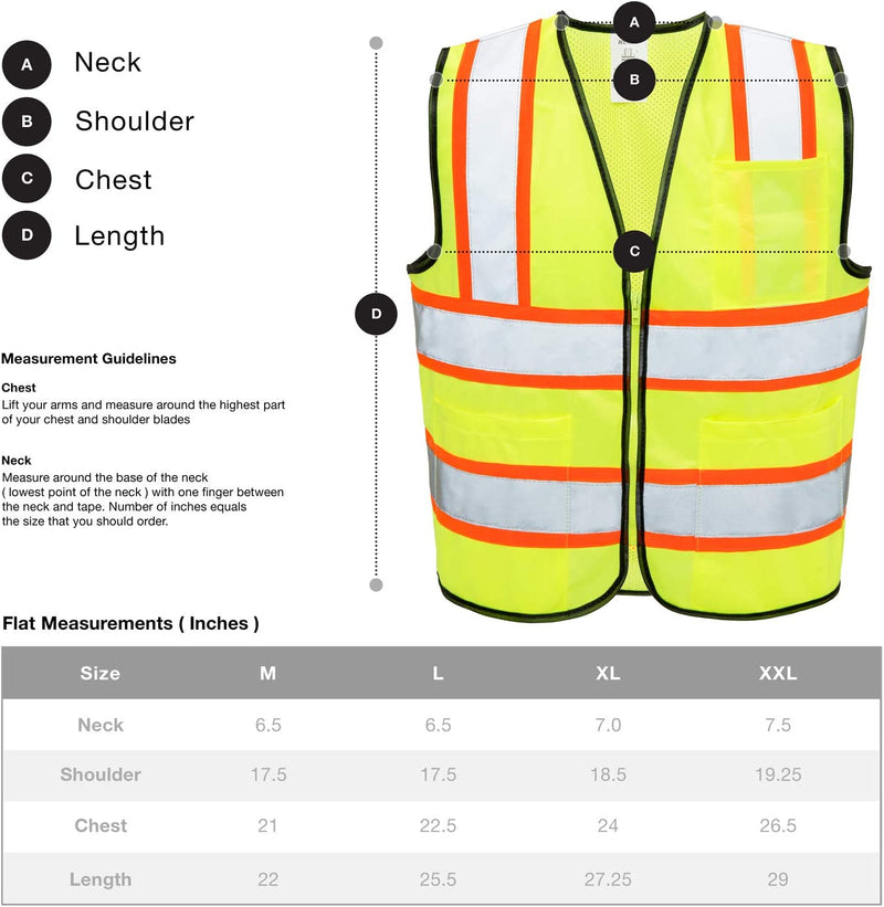Neiko 53991A X-Large High Visibility Safety Vest, 3 Pockets and Zipper Neon Construction Vest, Neon Yellow, Safety Vest for Men and Women, Adult Safety Vest