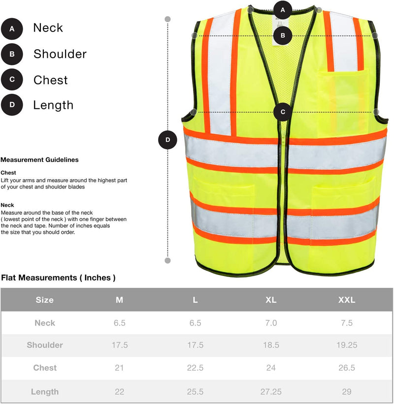 NEIKO 53991A High Visibility Safety Vest | X-Large | 3 Pockets and Zipper | Neon Yellow