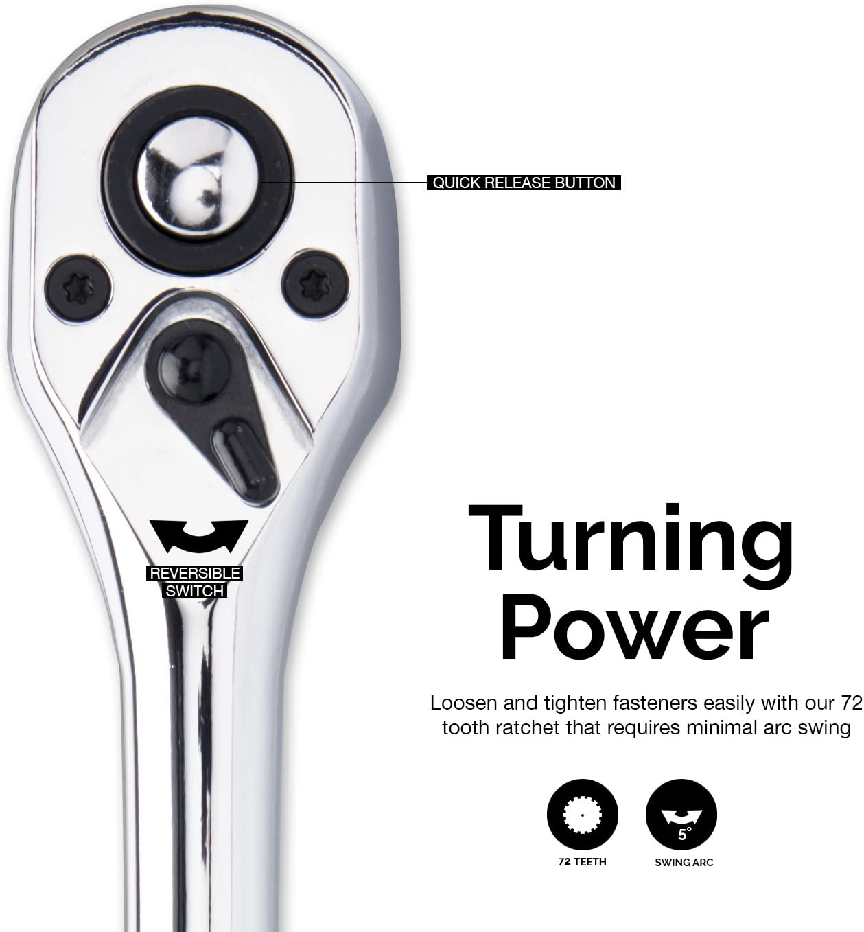 1/4"-Drive Ratchet Wrench, 5 1/2" Cr-V Steel Body, 72-Tooth Ratcheting Mechanism