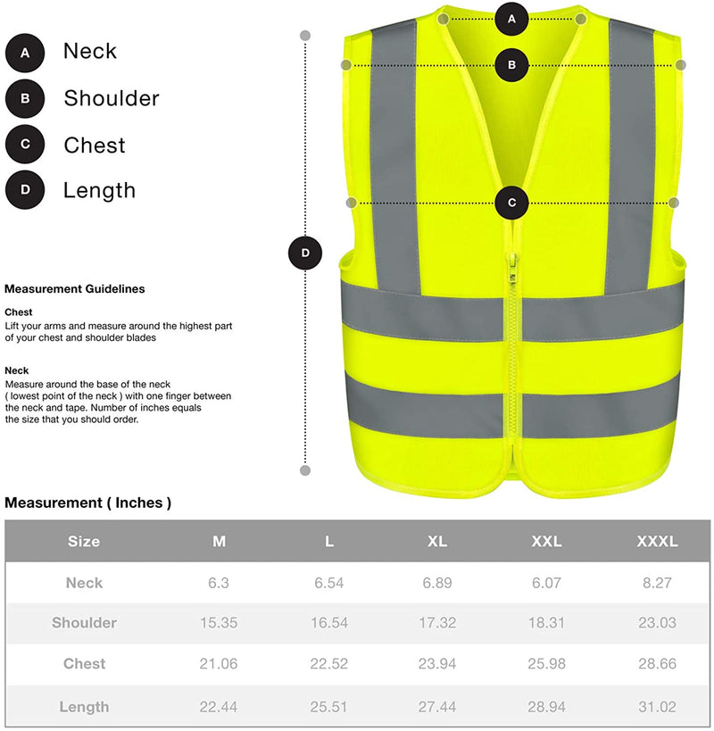 NEIKO 53943A High Visibility Safety Vest with Reflective Strips | Size XX-Large | Neon Yellow Color | Zipper Front | For Emergency, Construction and Safety Use