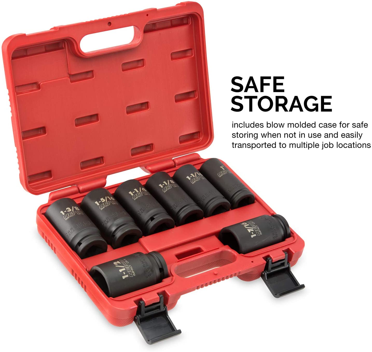 3/4" Drive Deep Impact Socket Set — SAE, 1"–1-1/2", Cr-V Steel (8-Piece)
