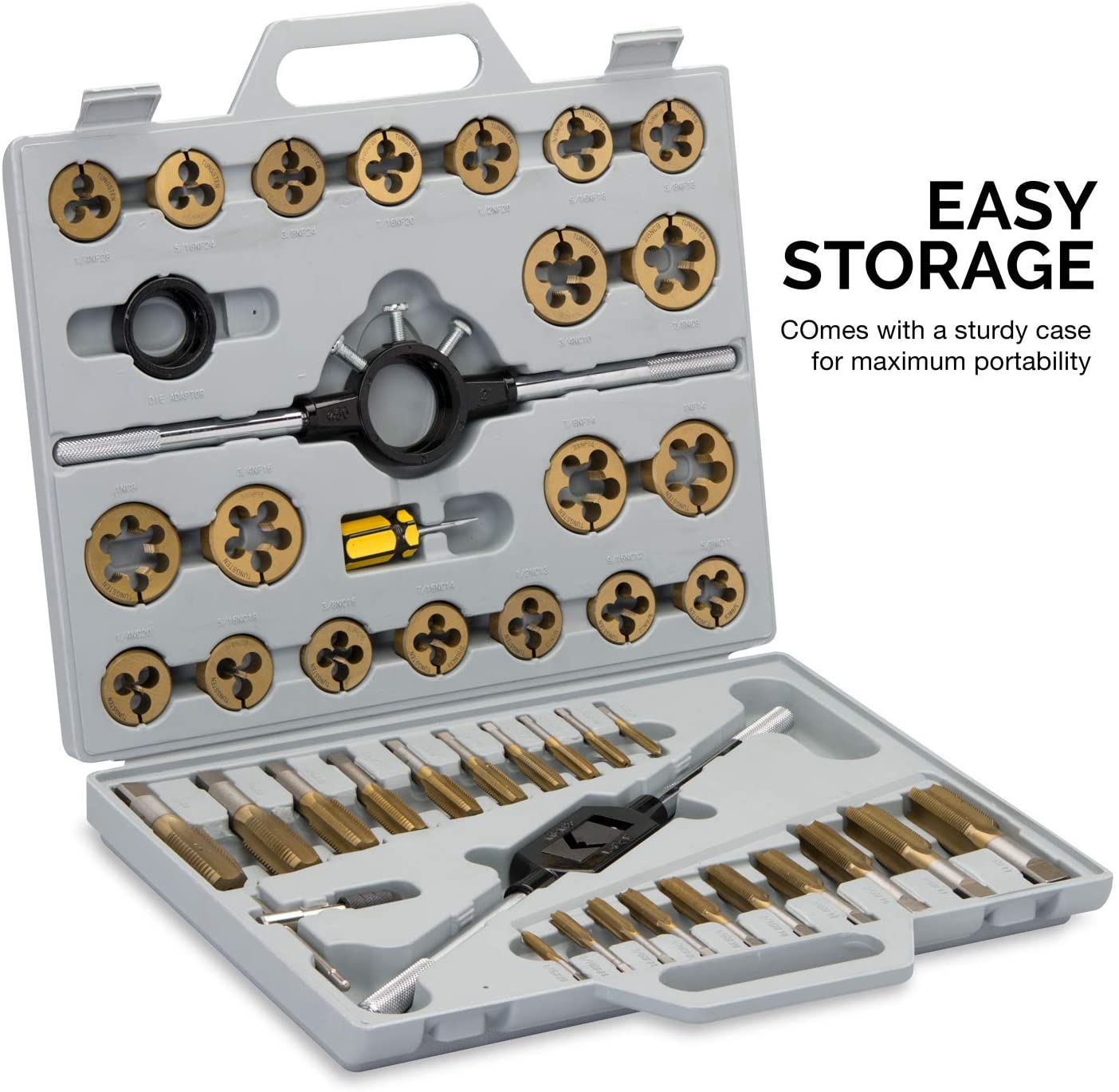 Pro-Grade Large-Diameter Titanium SAE Tap & Die Set, High-Quality Thread-Repair Kit (45-Piece)