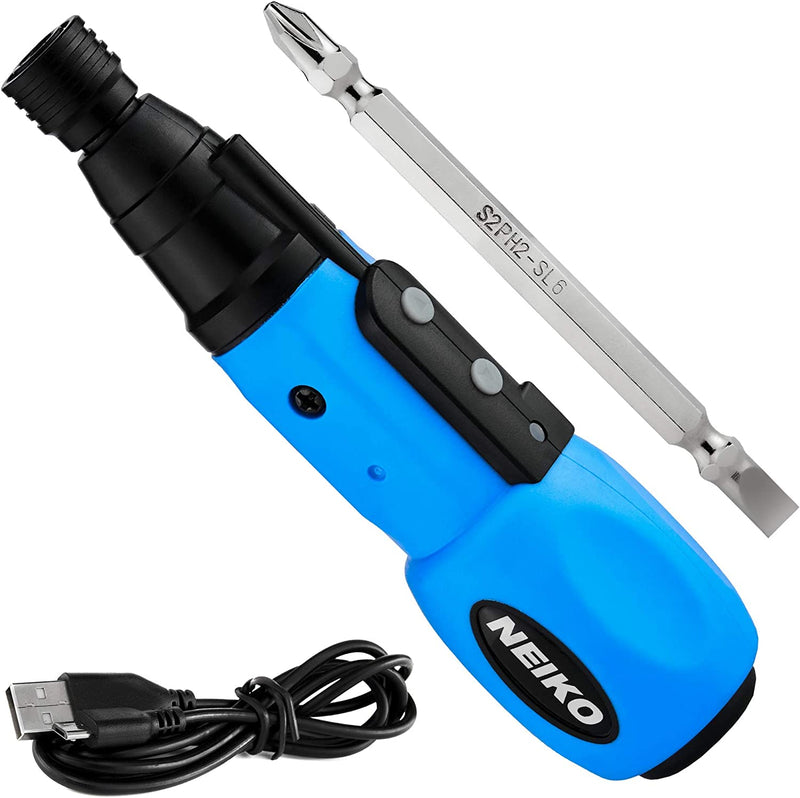 NEIKO 10577A Cordless Power Screwdriver | 1/4” Hex Auto-Lock Safety Chuck | Includes Phillips and Flathead Bit | USB Rechargeable Lithium-Ion Technology | Auto and Manual Mode