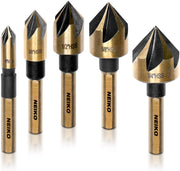 Countersink Drill Bit Set — M2 HSS, 5-Flute, 1/4" Tri-Flat Shank (5-Piece)