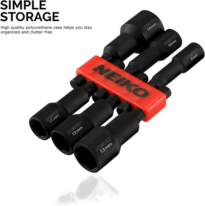 Neiko 10191A Impact Ready Magnetic Nut Driver | 6 Piece | MM | 8 to 14 mm | 2-9/16” Length | Cr-V, metric ,Master Kit