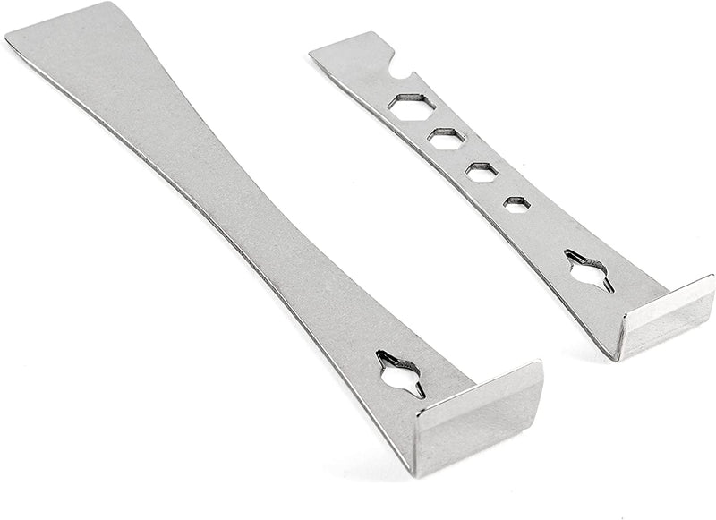 NEIKO 00250A Pry Bar Scraper Set | 2 Pc Stainless Steel Flat Bar | Hex Wrench | Carpentry Multi Tool | 6-1/2” Mini Bar & 9-1/2” Pry Tool | Tack, Wood, Molding, Nail, & Trim Puller | Bottle Opener