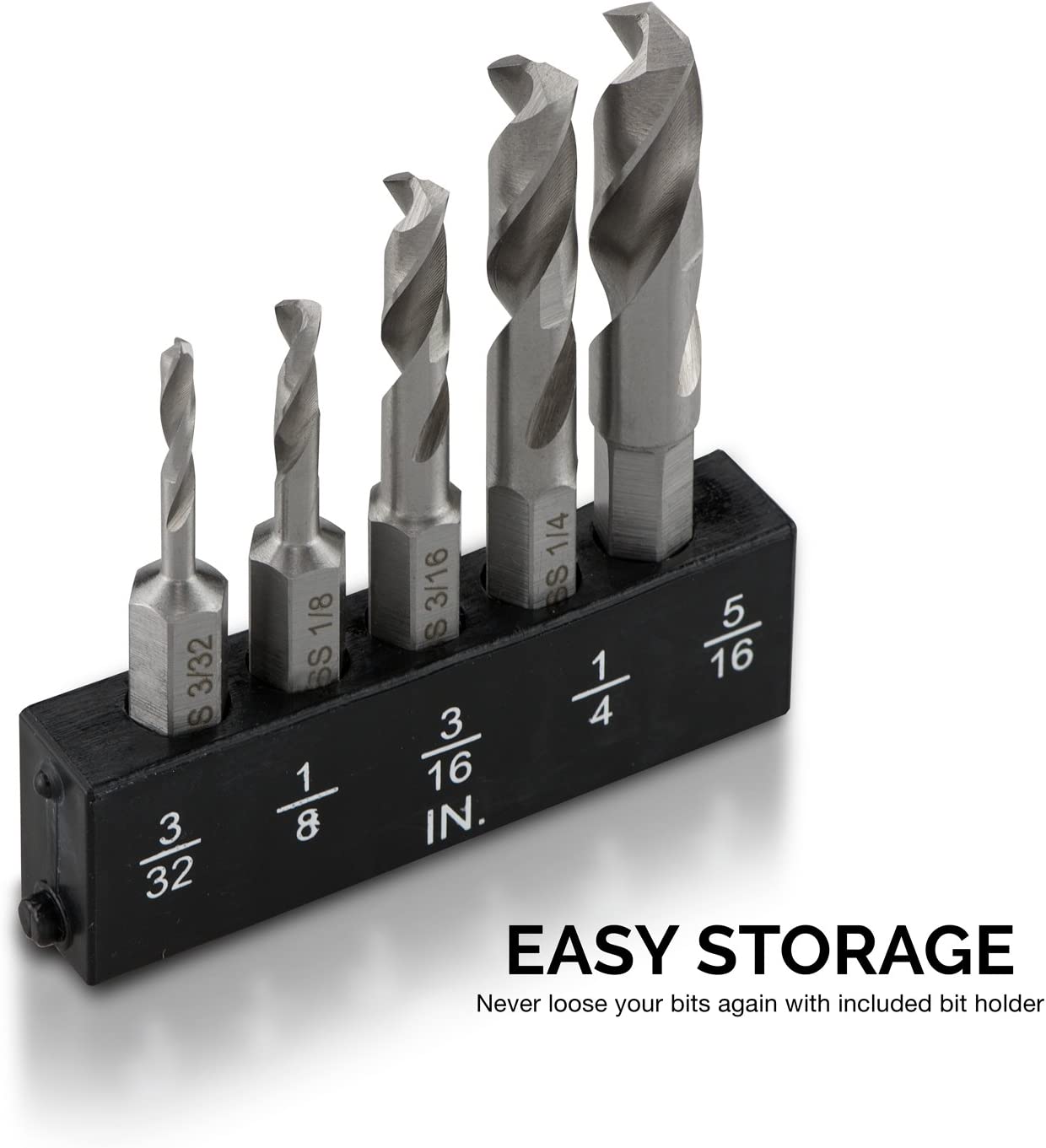 Stubby Drill Bit Set for Metal 1/4" Quick Change Hex Shank (5-Piece)