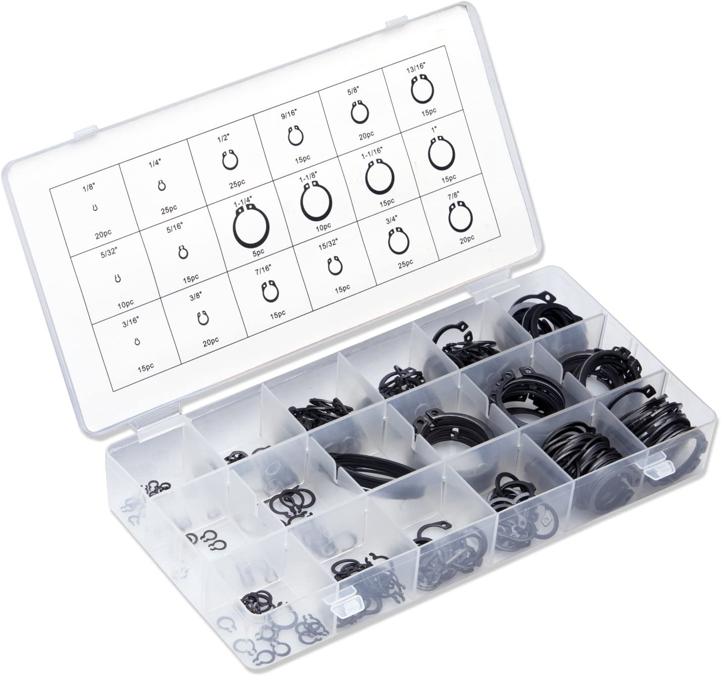 Snap Ring Shop Assortment Retaining Ring Set, 18 Sizes (1/8" - 1-1/4") (300-Piece)