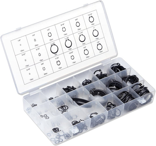 NEIKO 50458A Snap Ring Shop Assortment | 300 Piece Retaining Ring Set | 18 Sizes (1/8" - 1-1/4") | Heat-Treated Hardened Steel | Secure Parts on Grooved Shafts, Pins, Studs, etc.