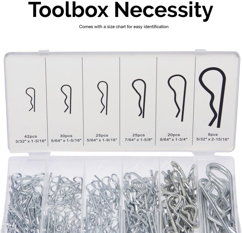 Neiko 50457A Cotter Pin Assortment Kit, 150 Piece Zinc Plated Steel Clips, Small Cotter Pins for Use on Hitch Pin Lock System, Assorted Cotter Pins, Hair Pin Assortment Kit, R Clips