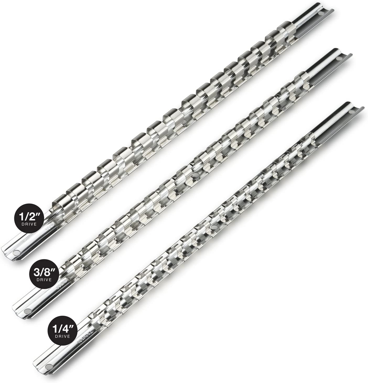 Socket Holder Rail Organizer Set, 1/4, 3/8 & 1/2" Drive (3-Piece)